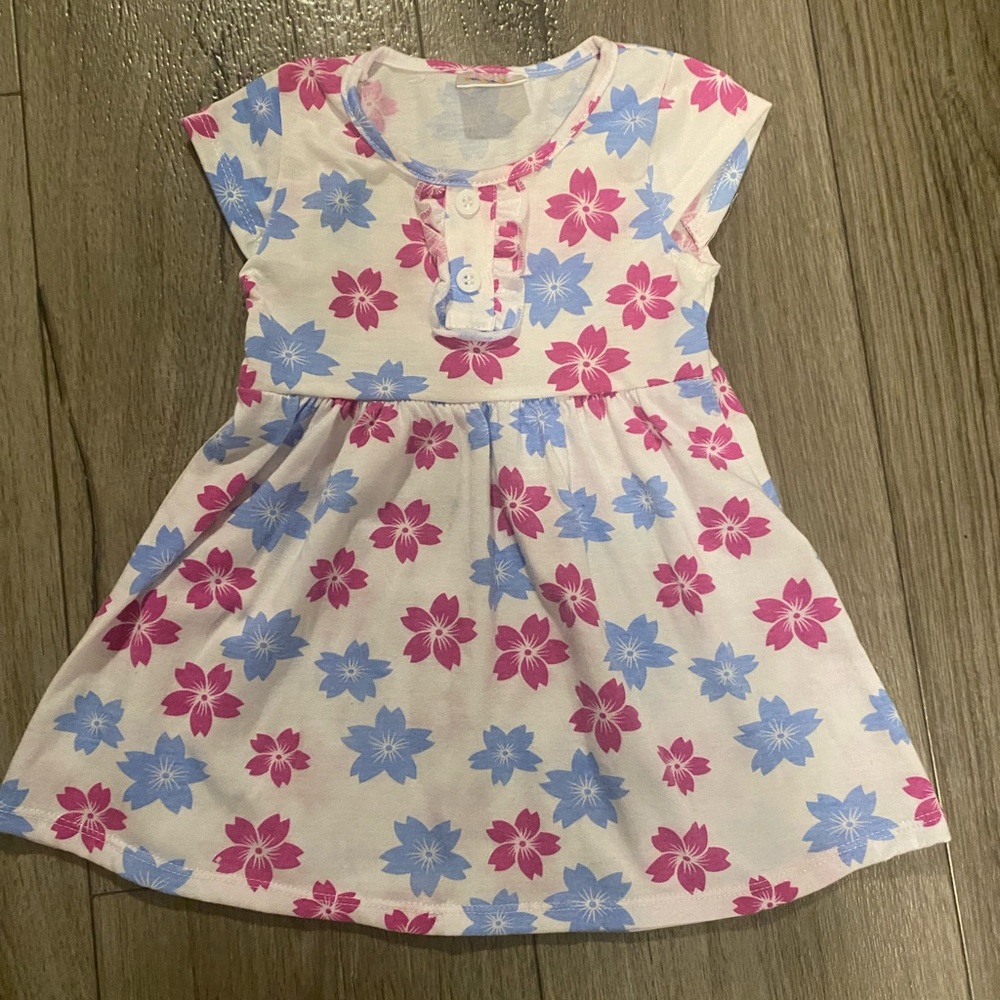 Floral Kids Dress in Pink and Blue